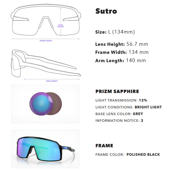 product variation OAKLEY Sutro Sunglasses with Polished Black Frame and Prizm Sapphire Lens (OO9406-9037) image