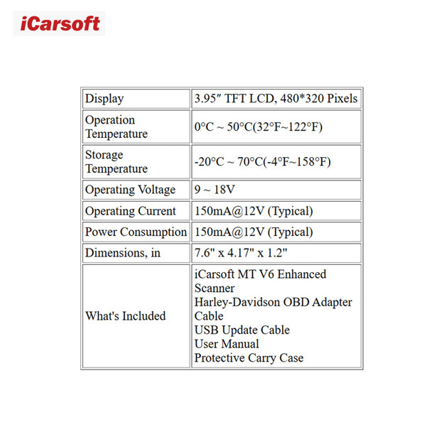 product variation ICARSOFT MT V6 Motorcycle Diagnostic Scan Tool for Harley (MTV6-HRLY) image