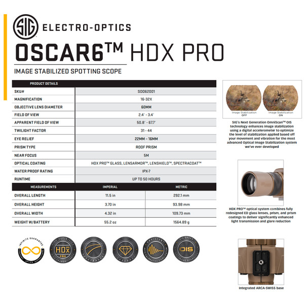 product variation SIG SAUER OSCAR6 HDX PRO 16-32x60mm Image Stabilized FDE Spotting Scope (SOO62001) image