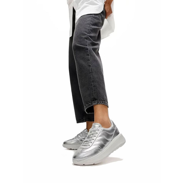 product variation FITFLOP Women's F-Mode T-Toe Wave Metallic Silver Leather Sneakers (E2E-011) image