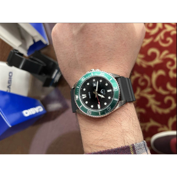 product variation CASIO Men's Stainless Steel Black/Green Quartz Sport Watch w/ Resin Strap (MDV106B-1A3V) image