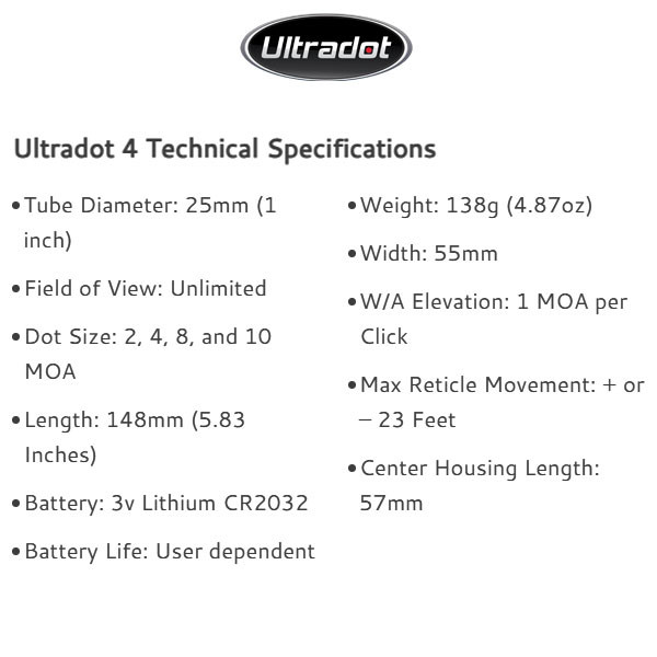 product variation ULTRADOT UltraDot 4 1in Aluminum Red Dot Sight w/ 4 Dot Sizes (Ultradot4) image