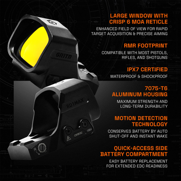 product variation GRITR RD1MAX Red Dot Sight - 6 MOA RMR Footprint for Pistol/Rifle/Shotgun Optic image
