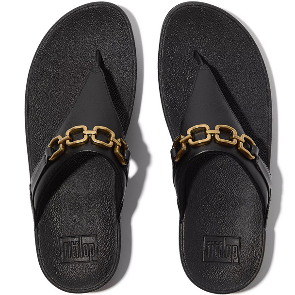 product variation Open Box (Damaged package): FITFLOP Lulu Square-Chain Leather Toe-Post Sandals, Color: Black, Size: 8 (E1I-001-060) image