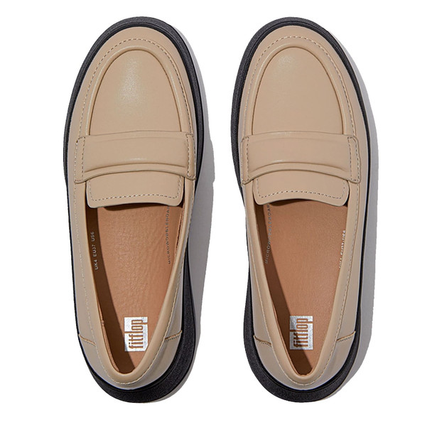 product variation FITFLOP Women's F-Mode Padded-Detail Latte Beige/Black Leather Flatform Loafers (HG3-A95) image