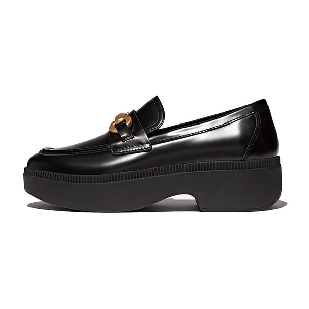 product variation Open Box (Damaged package): FITFLOP F-Luma Chunky-Snaffle Box-Leather D/Wedge Loafers, Color: Black, Size: 8 (HY3-001-060_2) image