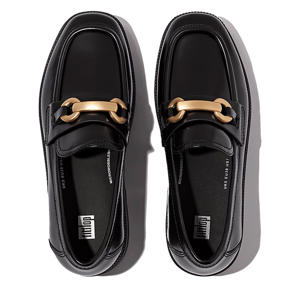 product variation Open Box (Damaged package): FITFLOP F-Luma Chunky-Snaffle Box-Leather D/Wedge Loafers, Color: Black, Size: 8 (HY3-001-060_2) image