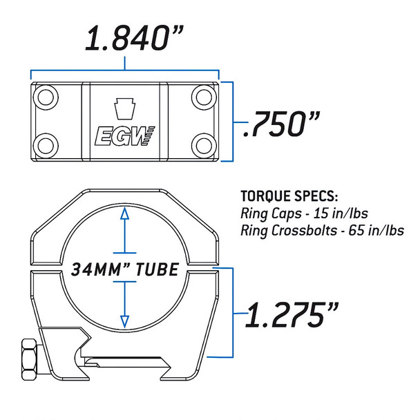 product variation EVOLUTION GUN WORKS Keystone Series 34mm Tube 1.275in Medium Scope Rings (62201) image