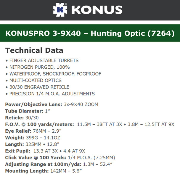 product variation KONUS Konuspro 3-9x40 30/30 Reticle Riflescope (7264) image