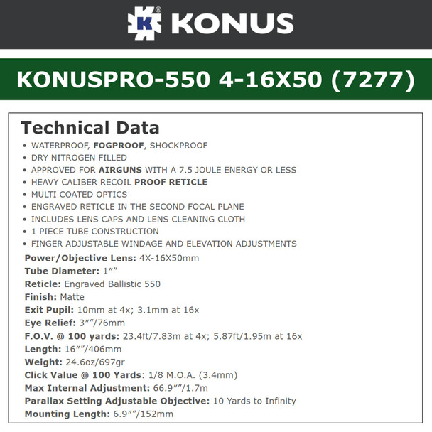 product variation KONUS KonusPro 550 4-16x50 Ballistic Reticle Riflescope (7277) image