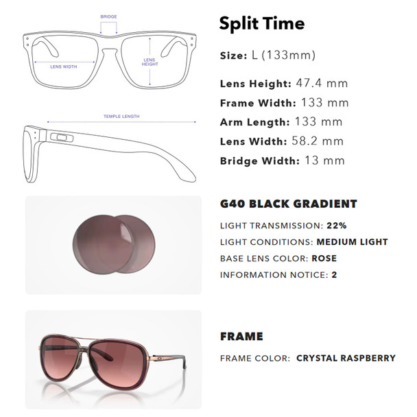 product variation OAKLEY Women's Split Time Sunglasses with Crystal Raspberry Frame and G40 Black Gradient Lens (OO4129-0258) image