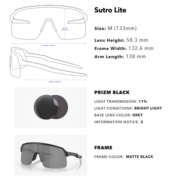 product variation OAKLEY Men's Sutro Lite Sunglasses with Matte Black Frame and Prizm Black Lens (OO9463-0539) image