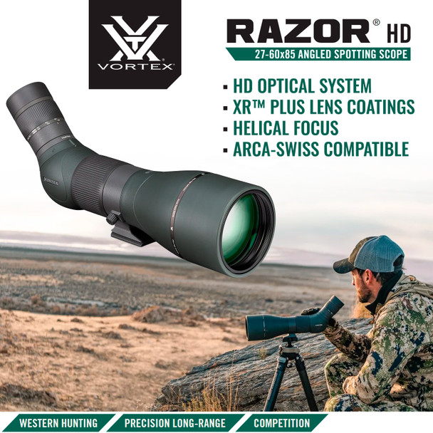 product variation VORTEX Razor HD 27-60x85 Angled Spotting Scope w/ Pro Car Window Mount & Men's Flexfit Cap image