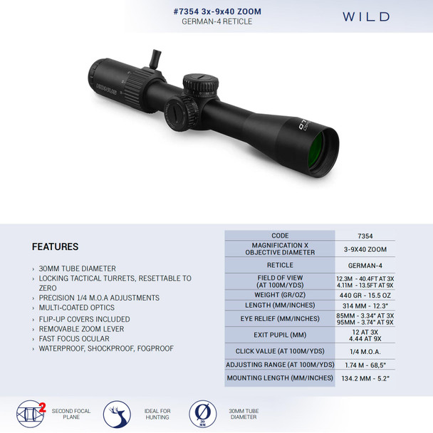 product variation KONUS Wild 3-9x40mm German-4 Reticle Zoom Riflescope (7354) image