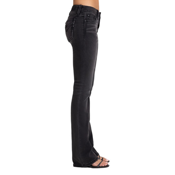 product variation MISS ME Women's Onyx Stitched Black Smoke 32in Faux Flap Pockets Mid-Rise Bootcut Jeans (M5014B434V) image