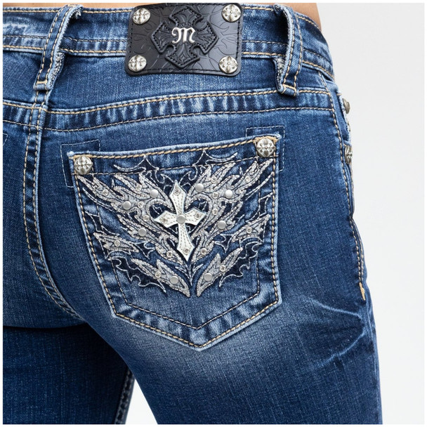 MISS ME Flame Cross and Heart Mid-Rise Jeans M9535BV