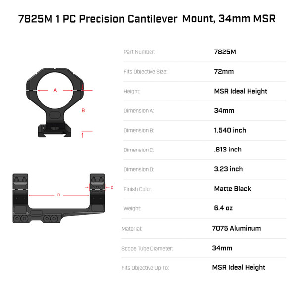 product variation WARNE Skyline 1-Piece Precision Cantilever 34mm MSR Mount (7825M) image