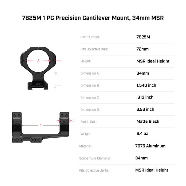 product variation WARNE Skyline 1-Piece Precision Cantilever 34mm MSR Mount (7825M) image