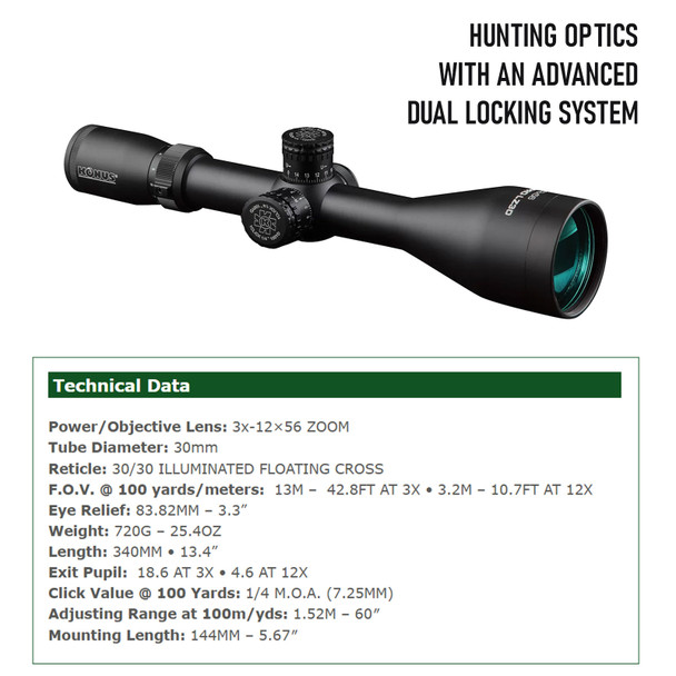 product variation KONUS Konuspro LZ-30 3-12x56mm 30mm Zoom Riflescope (7181) image