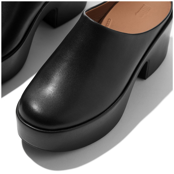 product variation FITFLOP Women's Platfforms All Black Leather Heeled Mules (E4A-090) image