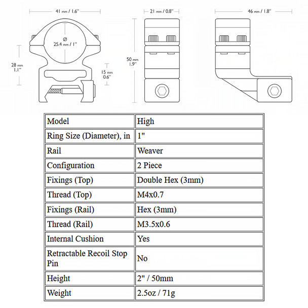 product variation HAWKE Reach Forward 25mm Extension Ring 2 Piece Weaver 1in High Scope Mount (22124) image
