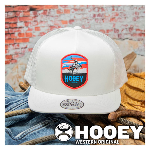 product variation HOOEY Cheyenne 5-Panel Hooey White/Blue Patch White/Red Trucker Cap (2344T-WH) image