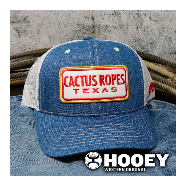 product variation HOOEY Cactus Ropes 6-Panel Red/White Rectangle Patch Denim/White Trucker Cap (CR080) image