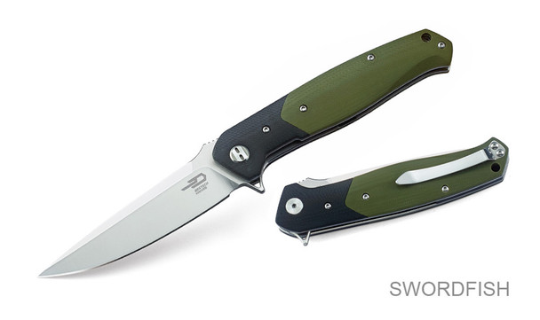 product variation BESTECH KNIVES Swordfish 3.94in D2 Satin Blade Black/Green G10 Folding Knife (BG03A) image