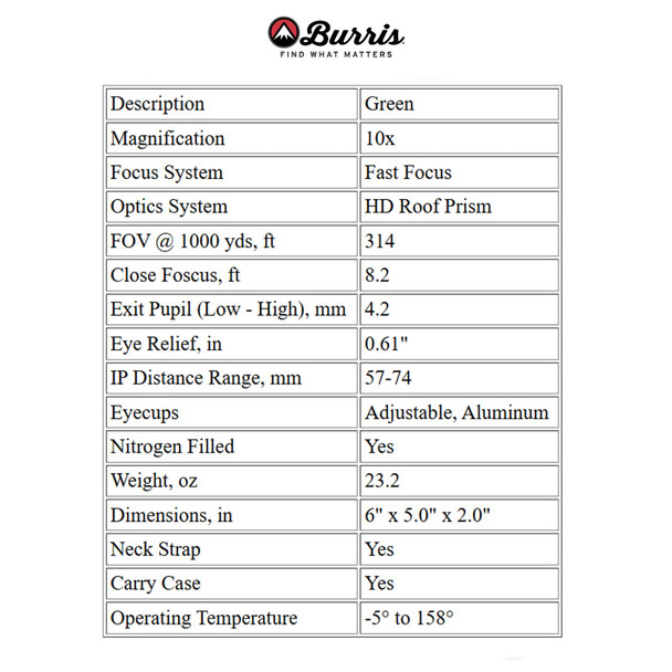 product variation BURRIS Signature HD 10x42mm Green Binoculars (300297) image