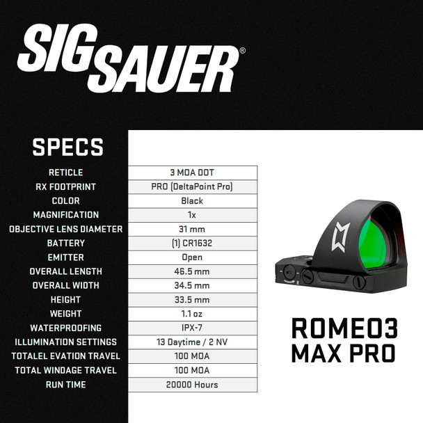 product variation SIG SAUER Romeo3Max Pro 3 Moa Red Dot 1x31mm Black Reflex Sight (SOR30300) image