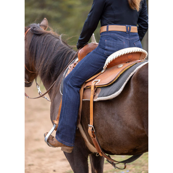 product variation KERRITS Women's Stretch Denim Silicone Knee Patch Bootcut Regular Denim Riding Pant (50463DENIM) image