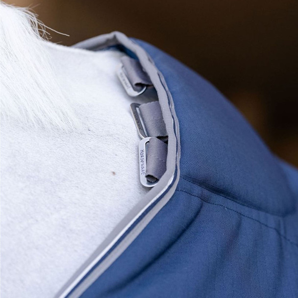 product variation HORSEWARE IRELAND Rambo Optimo 200g Navy/Thunderstorm Grey/Silver Stable Hood (ABAFN2-BJJI) image