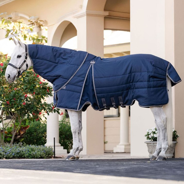 product variation HORSEWARE IRELAND Rambo Optimo 200g Navy/Thunderstorm Grey/Silver Stable Hood (ABAFN2-BJJI) image