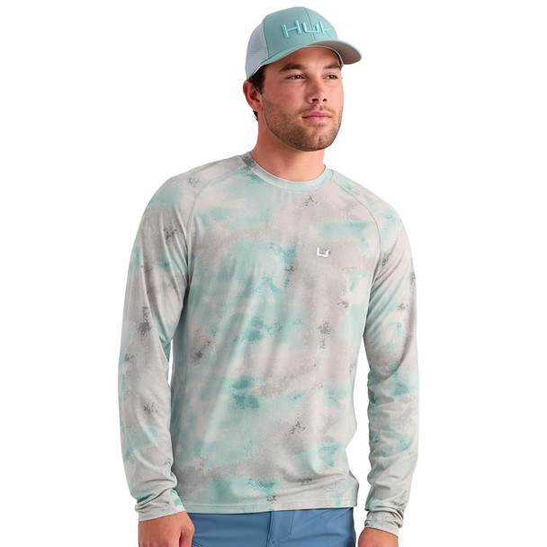 product variation HUK Men's Watershed Printed Mineral Blue LS Crew Shirt (H1200733-393) image