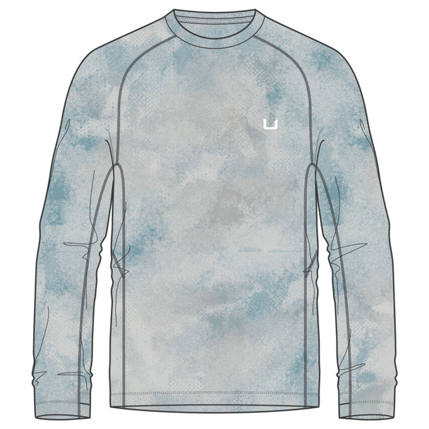 product variation HUK Men's Watershed Printed Mineral Blue LS Crew Shirt (H1200733-393) image
