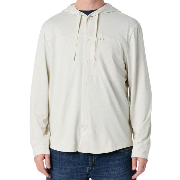 product variation HUK Men's Watershed Hooded Silver Birch Heather LS Shirt (H1500255-195) image