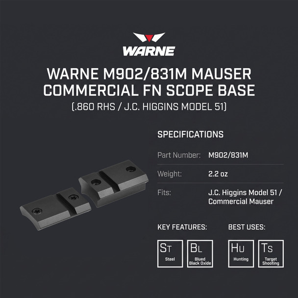 product variation WARNE Maxima Mauser Commercial FN .860 RHS 2-Piece Steel Matte Base (M902/831M) image