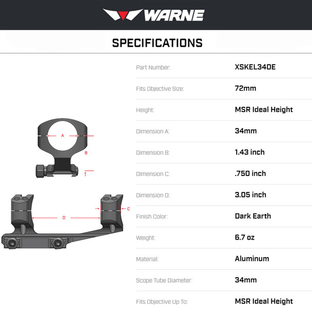 product variation WARNE Gen 2 34mm Dark Earth Extended Skeletonized MSR Mount (XSKEL34DE) image