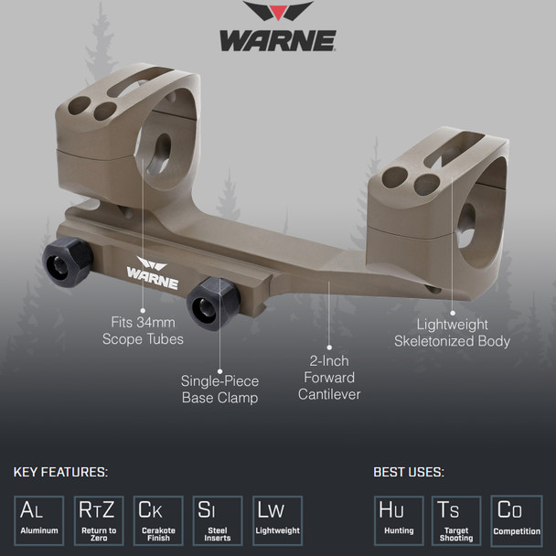 product variation WARNE Gen 2 34mm Dark Earth Extended Skeletonized MSR Mount (XSKEL34DE) image