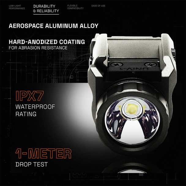 product variation GRITR Rail Mount Compact Weapon Light for Pistols, Rifles & Shotguns - 500 Lumens, 109M Beam, 115 Min Run, IPX7, 6061 Aluminum image