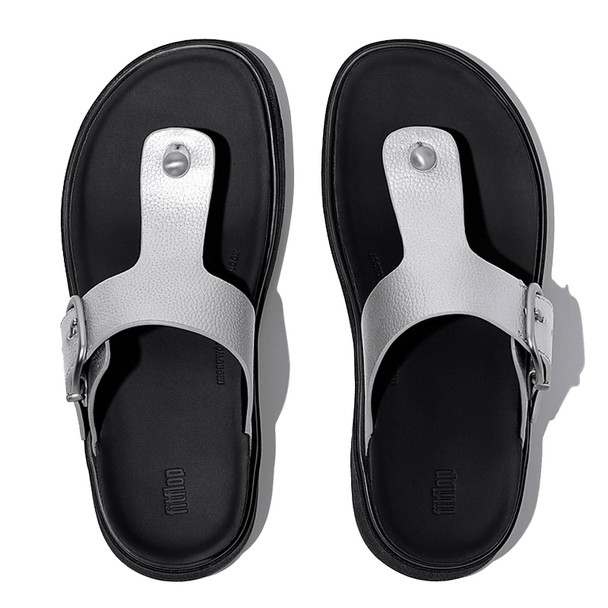 product variation FITFLOP Women's GEN-FF Buckle Metallic Tumbled-Leather Silver Toe-Post Sandals (A2S-011) image