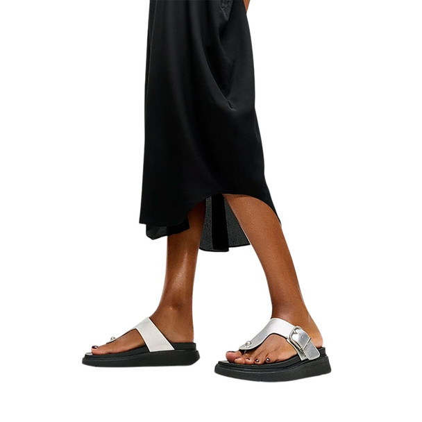 product variation FITFLOP Women's GEN-FF Buckle Metallic Tumbled-Leather Silver Toe-Post Sandals (A2S-011) image