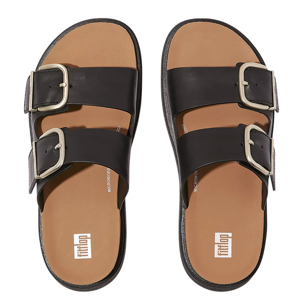 product variation FITFLOP Women's GEN-FF Buckle Two-Bar Black Leather Slides (B1J-001) image