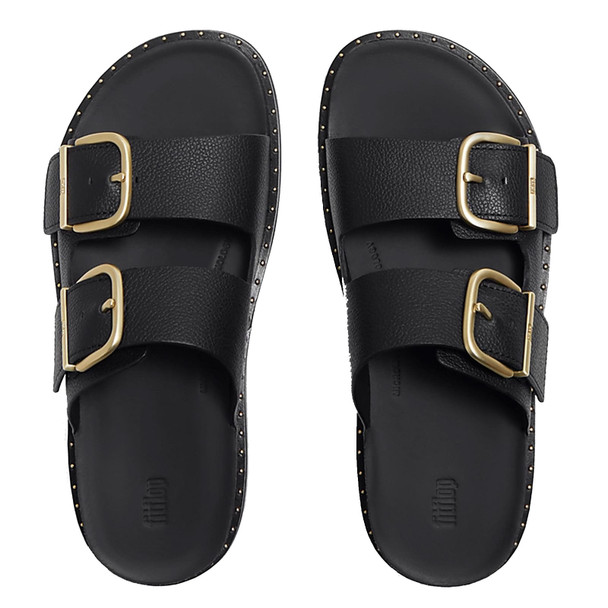 product variation FITFLOP Women's GEN-FF Max Buckle Tumbled-Leather All Black Two-Bar Slides (A3G-090) image