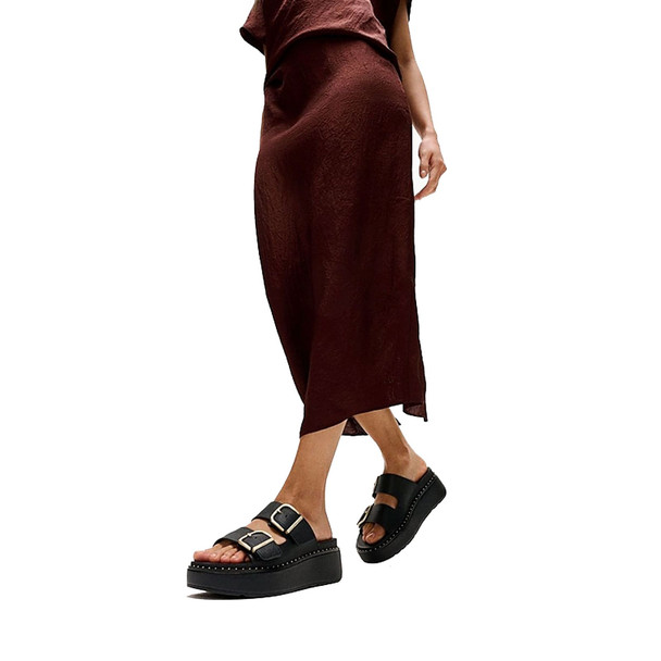 product variation FITFLOP Women's GEN-FF Max Buckle Tumbled-Leather All Black Two-Bar Slides (A3G-090) image