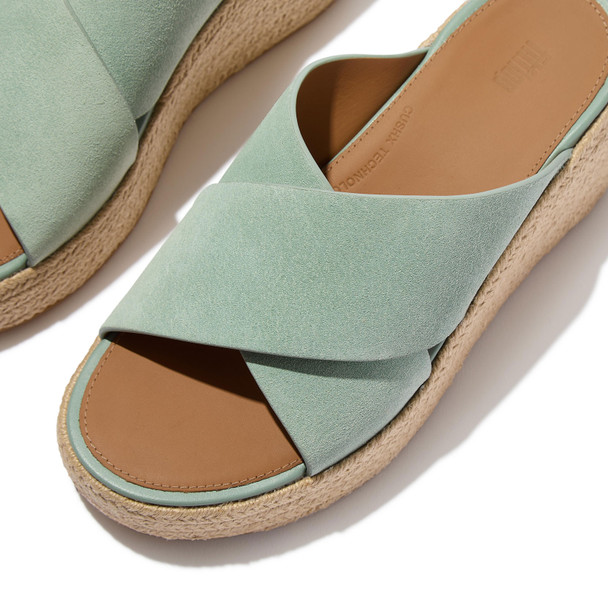 product variation FITFLOP Women's Platfforms Espadrille Suede Wedge Frosted Sage Cross Slides (A5L-D97) image