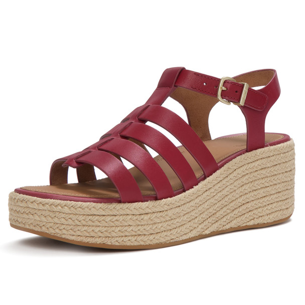 product variation FITFLOP Women's Platfforms Espadrille Leather Fisherman Wedge Burnt Berry Sandals (JF5-D47) image