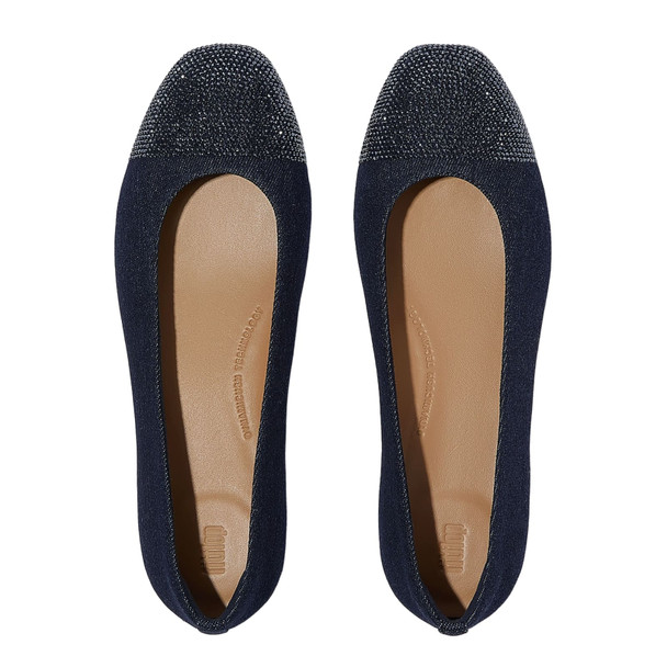 product variation FITFLOP Women's Delicato Crystal Cap-Toe Dark Denim Ballet Flats (A0M-D71) image