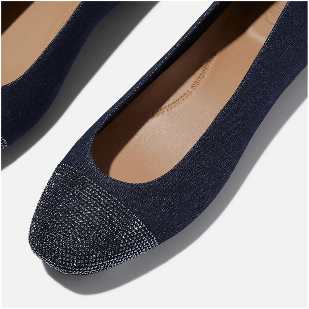 product variation FITFLOP Women's Delicato Crystal Cap-Toe Dark Denim Ballet Flats (A0M-D71) image
