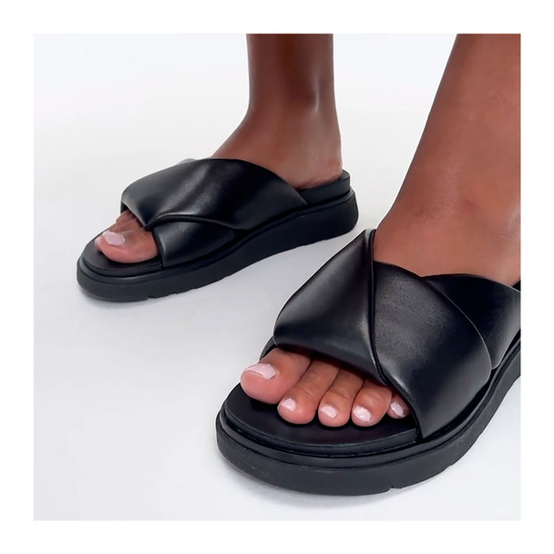 product variation FITFLOP Gen-FF Folded-Leather All Black Slides (A2Z-090) image